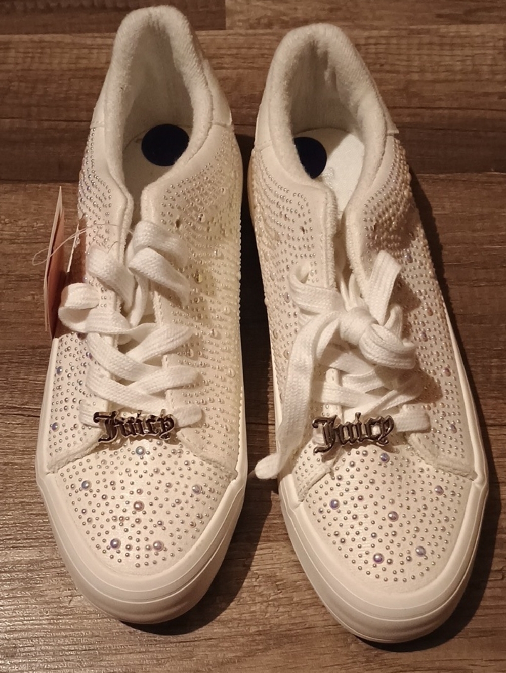 Juicy Couture Ivory Crystal-Embellished Lace-Up Sneakers